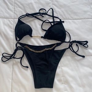 Shein Black Bikini Gold Chain